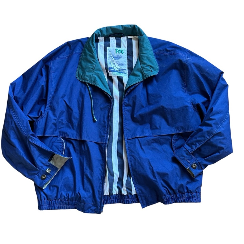 London Fog Windbreaker Jacket Men XL Blue Collared Full Zip Long Sleeve Casual